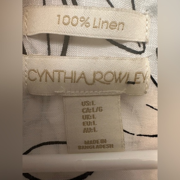 CYNTHIA ROWLEY Floral Print Roll Tab Sleeve 100% Linen Blouse - Picture 5 of 6